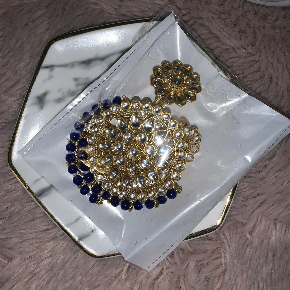 NEW Aheli Gold & Blue Ethnic Indian Traditional Fashion Jewelry Dangle Earrings